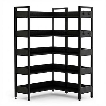 ANIXOL 5 tier Reversible Corner Bookcase, Convertible L-Shape or Straight