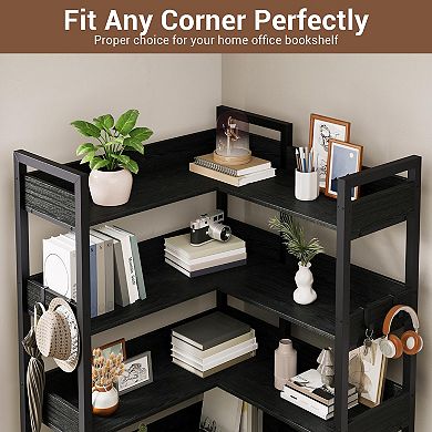 ANIXOL 5-Tier Reversible Corner Bookcase, Convertible L-Shape or Straight