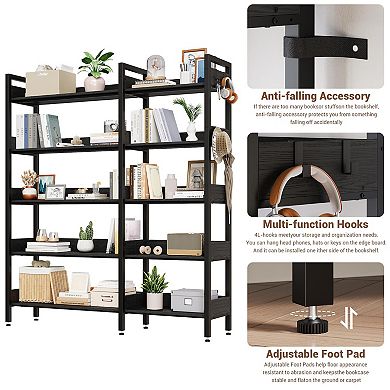 ANIXOL 5-Tier Reversible Corner Bookcase, Convertible L-Shape or Straight