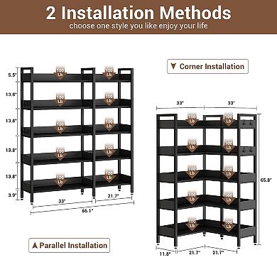 ANIXOL 5-Tier Reversible Corner Bookcase, Convertible L-Shape or Straight