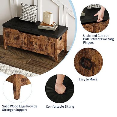 Storage Bench with Flip-Top Lid and Padded Cushion Seat