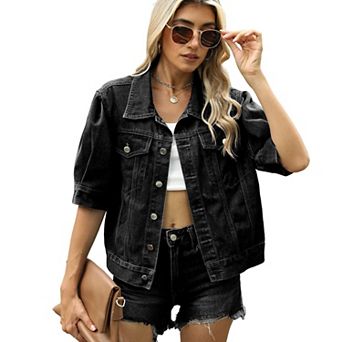 Short Sleeve Denim Jacket for Women Lightweight Jean Jackets Shirt Summer Top