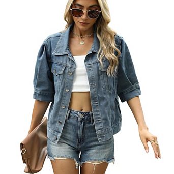 Short Sleeve Denim Jacket for Women Lightweight Jean Jackets Shirt Summer Top