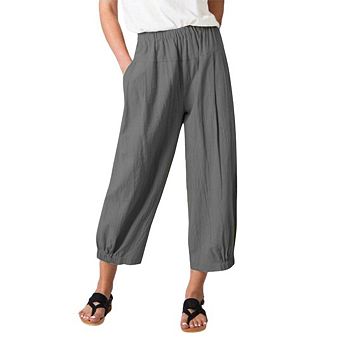 Women Casual Elastic Waist Comfy Capri Pants