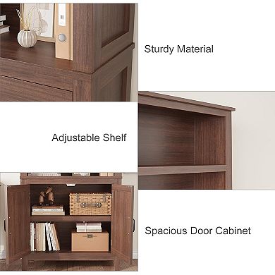 ANIXOL 5-Tier Farmhouse Bookcase with Doors & Adjustable Shelves