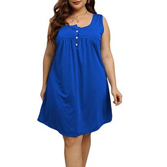 Womens Plus Size Sleevelss Tunic Button Down Mini Dress
