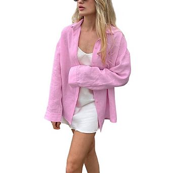 Women's Solid Buttons Down Shirts Fashion Cozy Long Sleeve Lapel Cardigan Casual Top Blouse