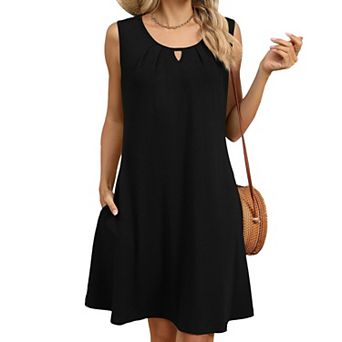 Women's Sundress Casual Loose Round Neck Sleeveless Pleated Flowy Boho A Line Beach Tank Dess
