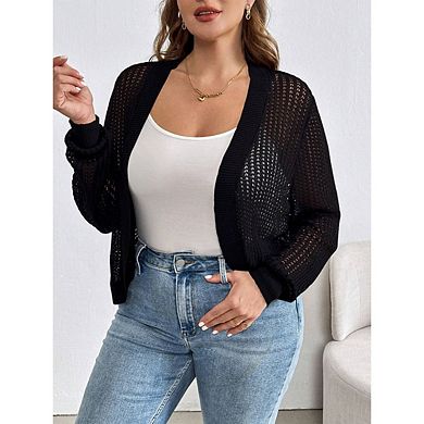 Womens Plus Size Lightweight Cardigan Sweater Open Front Long Sleeve Knitted Cropped Shrug