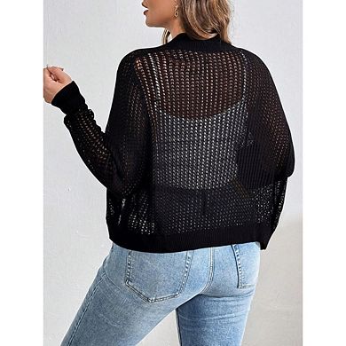 Womens Plus Size Lightweight Cardigan Sweater Open Front Long Sleeve Knitted Cropped Shrug