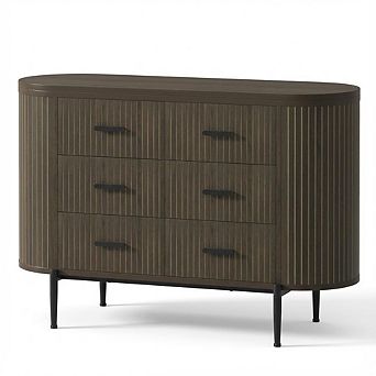 ANIXOL Modern Fluted 6-Drawer Dresser with Gold Handles and Faux Marble Top