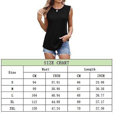 Womens Tank Tops Pleated Crewneck T Shirts Loose Fitted Basic Casual Flowy Sleeveless Vest