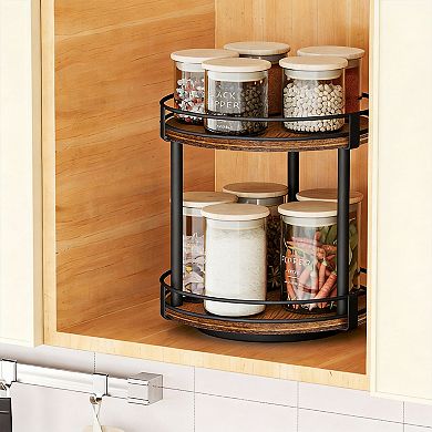 Rotating Spice Rack 2 Tier Lazy Susan Organizer Wood Turntable