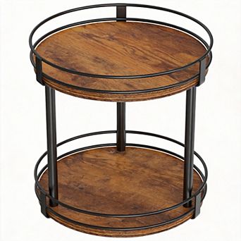 Rotating Spice Rack 2 tier Lazy Susan Organizer Wood Turntable