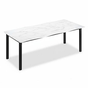 Rustic Rectangular Dining Table for 6-8, Wood Look Top with Metal Frame for Dining Room