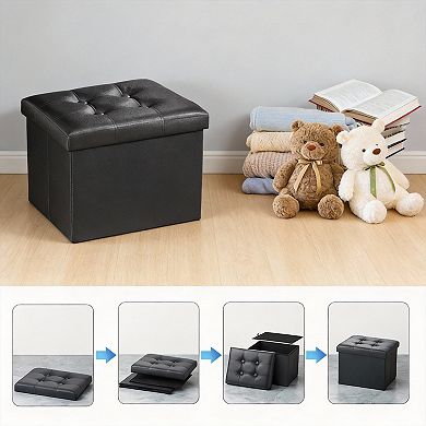 Leather Folding Storage Ottoman 17"L x 13"W x 13"H 38L