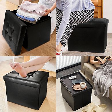 Leather Folding Storage Ottoman 17"L x 13"W x 13"H 38L
