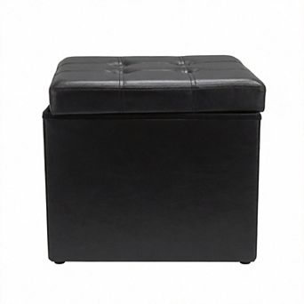 Leather Folding Storage Ottoman 17"L x 13"W x 13"H 38L