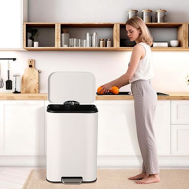 Slim Rectangular Step Trash Can with Soft-Close Lid & Removable Inner Bucket, Kitchen & Home Office