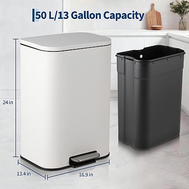 Slim Rectangular Step Trash Can with Soft-Close Lid & Removable Inner Bucket, Kitchen & Home Office