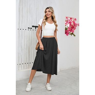 Women's Midi Length A Line Swing Flowy Skirt High Waisted with Pockets