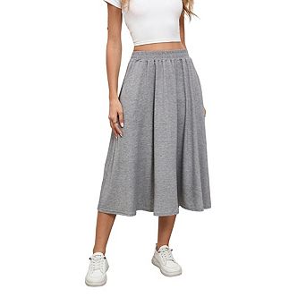 Women's Midi Length A Line Swing Flowy Skirt High Waisted with Pockets