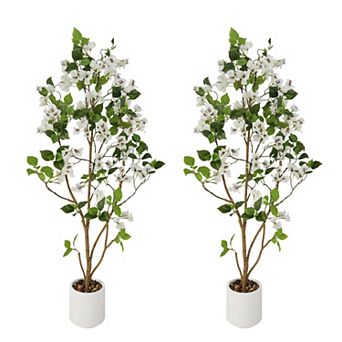 Artificial Flower Tree with White Planter, Faux Plants Artificial Trees with White Flower