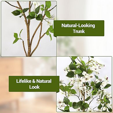 Artificial Flower Tree with White Planter, Faux Plants Artificial Trees with White Flower