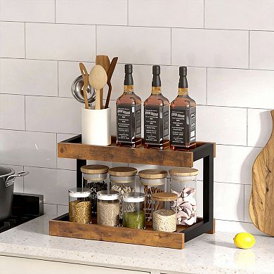 2 Tier Countertop Spice Rack Coffee Station Bathroom Shelf