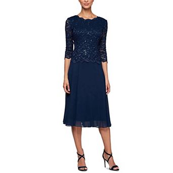 Womens Tea Length Sequin Mock Dress