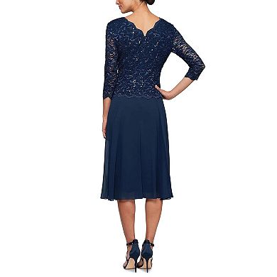 Womens Tea Length Sequin Mock Dress
