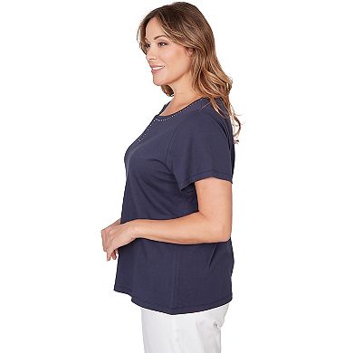 Hearts of Palm Plus Size Smooth Sailing Solid Short Sleeve Top With Kissing Keyhole Neckline