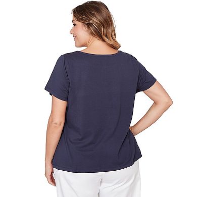 Hearts of Palm Plus Size Smooth Sailing Solid Short Sleeve Top With Kissing Keyhole Neckline