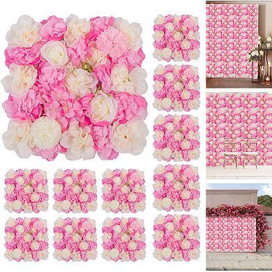 12-Pack Flower Wall Panels, 15x15" Artificial Silk Rose Backdrop 3D Silk Hydrangea Rose Floral Panel