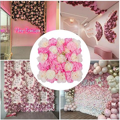 12-Pack Flower Wall Panels, 15x15" Artificial Silk Rose Backdrop 3D Silk Hydrangea Rose Floral Panel