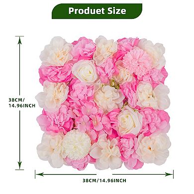 12-Pack Flower Wall Panels, 15x15" Artificial Silk Rose Backdrop 3D Silk Hydrangea Rose Floral Panel
