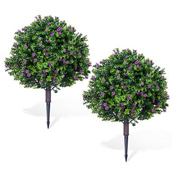 Artificial Boxwood Topiary Ball Trees with Ground Spike for Outdoor,Set of 2 UV Resistant,Green