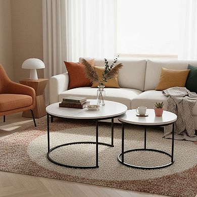 Homy Casa Round Nesting Coffee Table Set of 2 for Living Room or Small Spaces