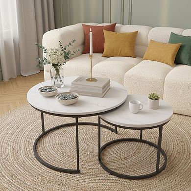 Homy Casa Round Nesting Coffee Table Set of 2 for Living Room or Small Spaces