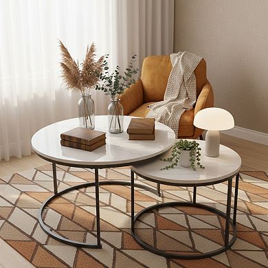 Homy Casa Round Nesting Coffee Table Set of 2 for Living Room or Small Spaces