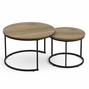 Homy Casa Round Nesting Coffee Table Set of 2 for Living Room or Small Spaces
