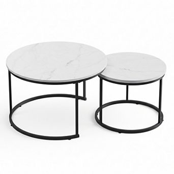Homy Casa Round Nesting Coffee Table Set of 2 for Living Room or Small Spaces