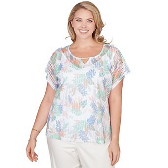Hearts of Palm Plus Size All Sun And Games Printed Oval Texture T Sleeve Keyhole Top