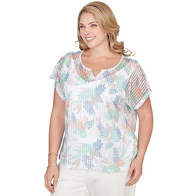 Hearts of Palm Plus Size All Sun And Games Printed Oval Texture T Sleeve Keyhole Top