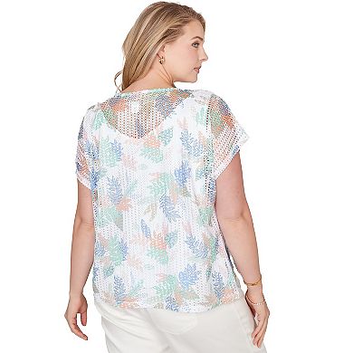 Hearts of Palm Plus Size All Sun And Games Printed Oval Texture T Sleeve Keyhole Top
