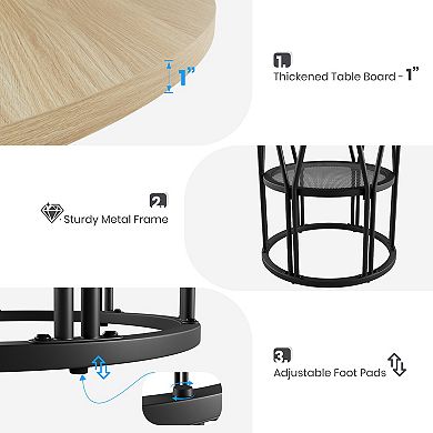 Round Dining Table with Storage Shelf and Metal Base for Kitchen and Dining Room