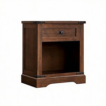 24" Farmhouse Nightstand Charging Station Drawer Open Storage Rustic Wood