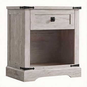 24" Farmhouse Nightstand Charging Station Drawer Open Storage Rustic Wood