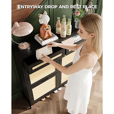 ANIXOL Shoe Cabinet with 4 Flip Doors, 2 Drawers & Rattan Front