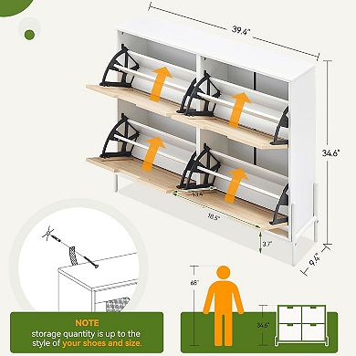 ANIXOL Shoe Cabinet with 4 Flip Doors, 2 Drawers & Rattan Front